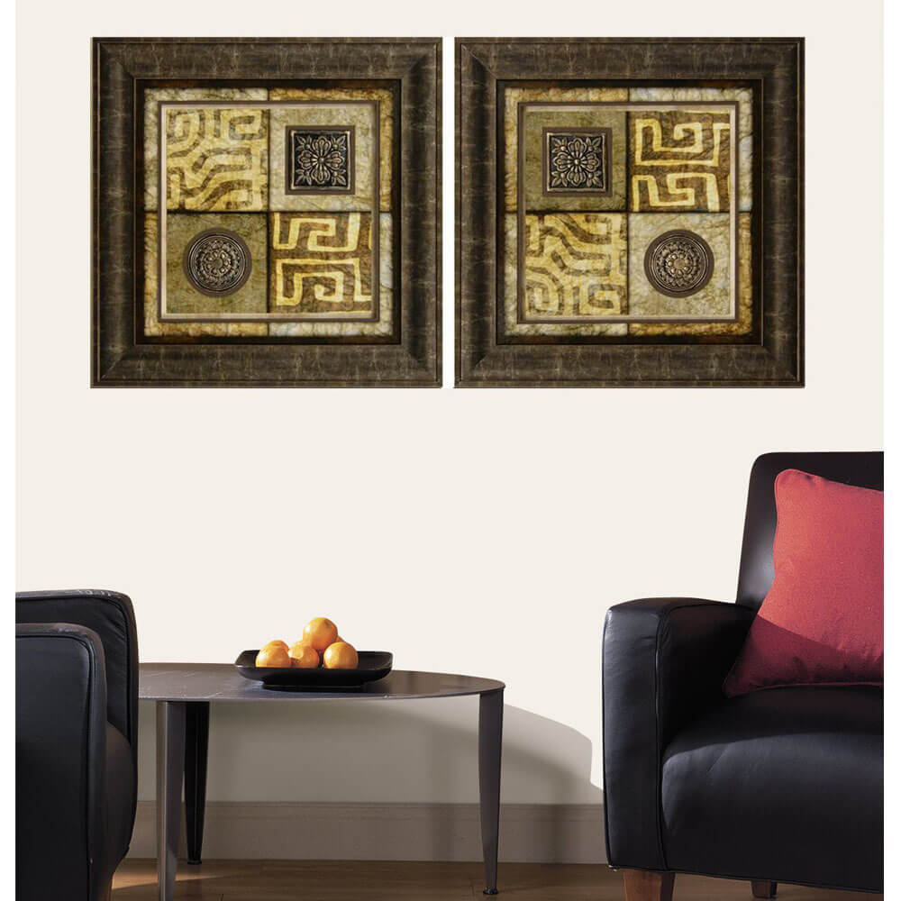 Artifact MudCloth Framed Art Set Installed in Living Room Above Chair