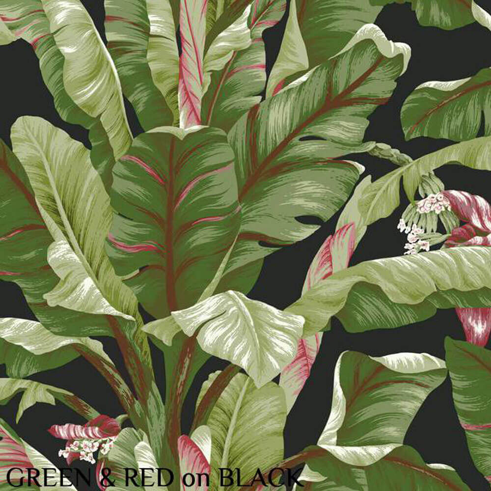 Ashford House Banana Leaf Green & Red on Black Wallpaper