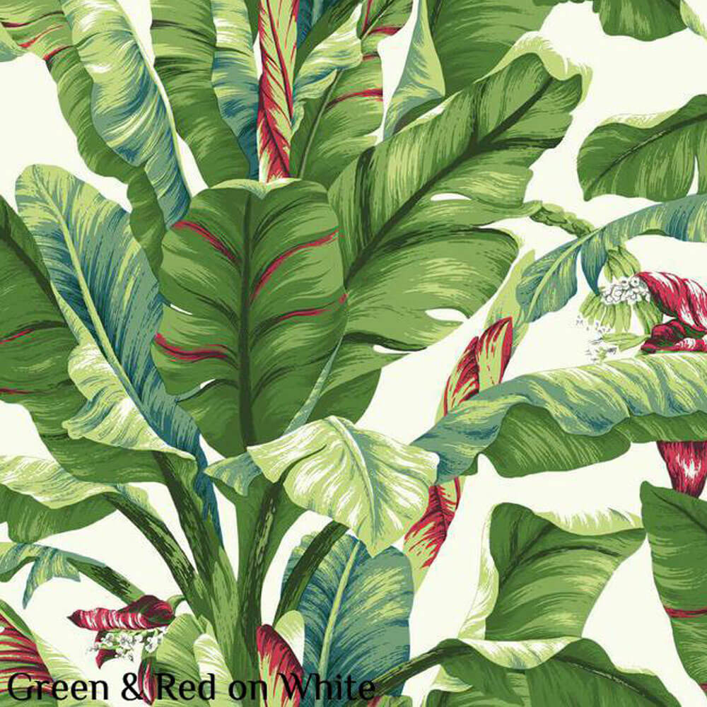 Ashford House Banana Leaf Green & Red on White Wallpaper