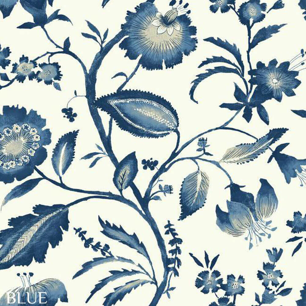 Ashford House Blue Watercolor Jacobean Wallpaper