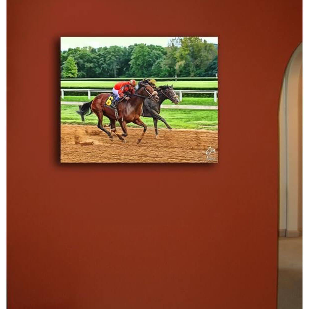 Neck to Neck Horse Race Canvas Print Installed | Wallhogs