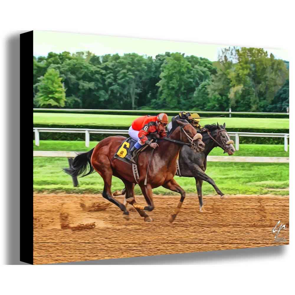 Neck to Neck Horse Race Canvas Printed | Wallhogs