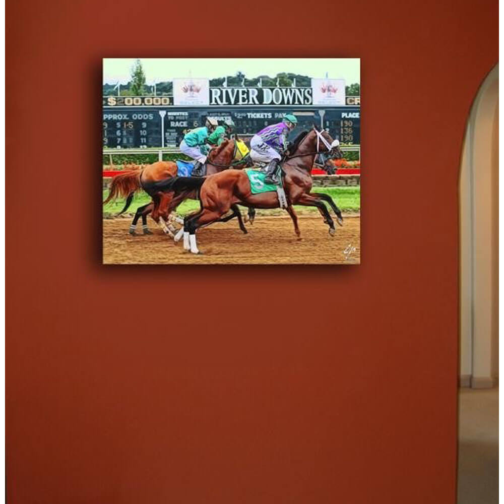 River Downs Horse Race Canvas Print Installed | Wallhogs