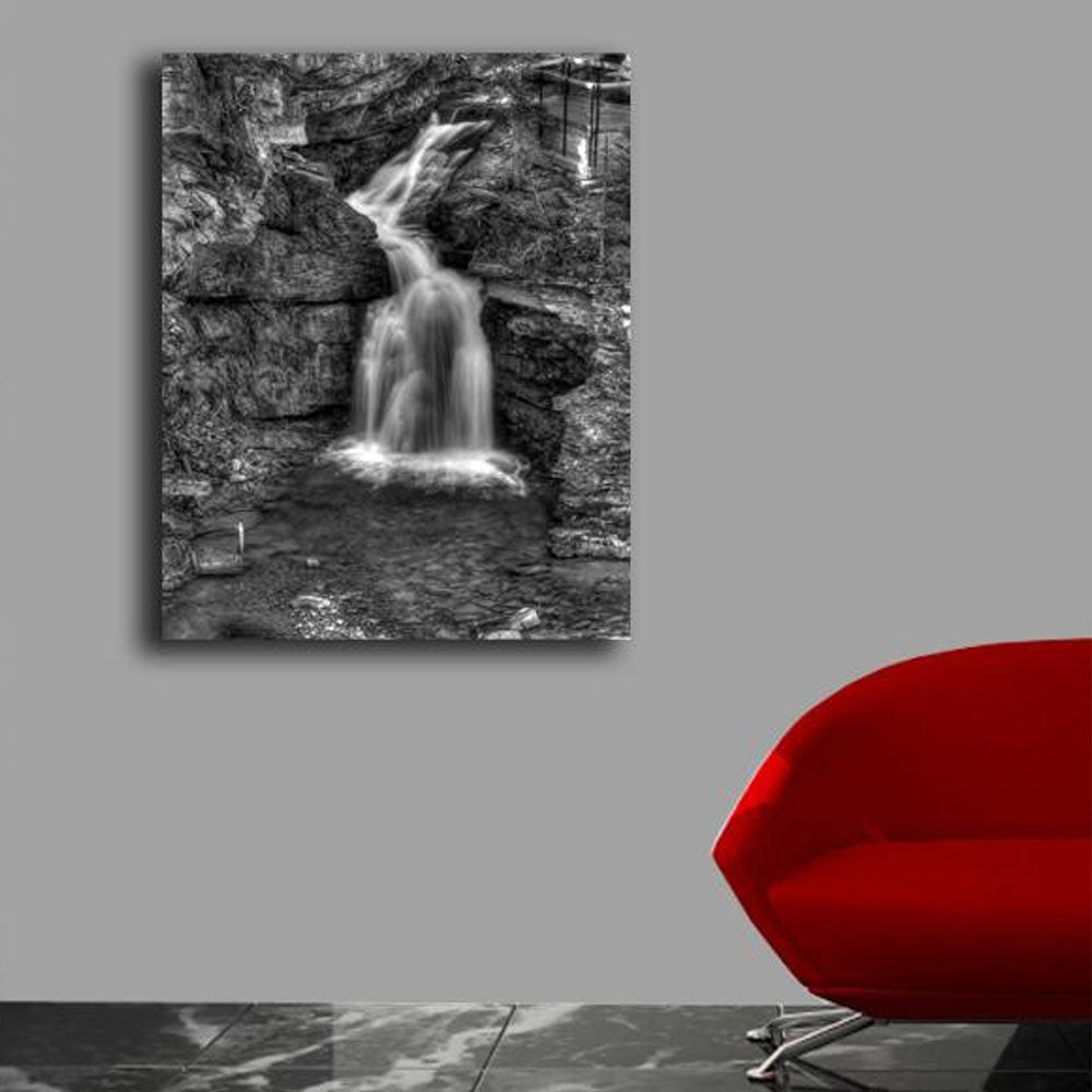 Painterly Waterfall B/W Canvas Installed | Wallhogs