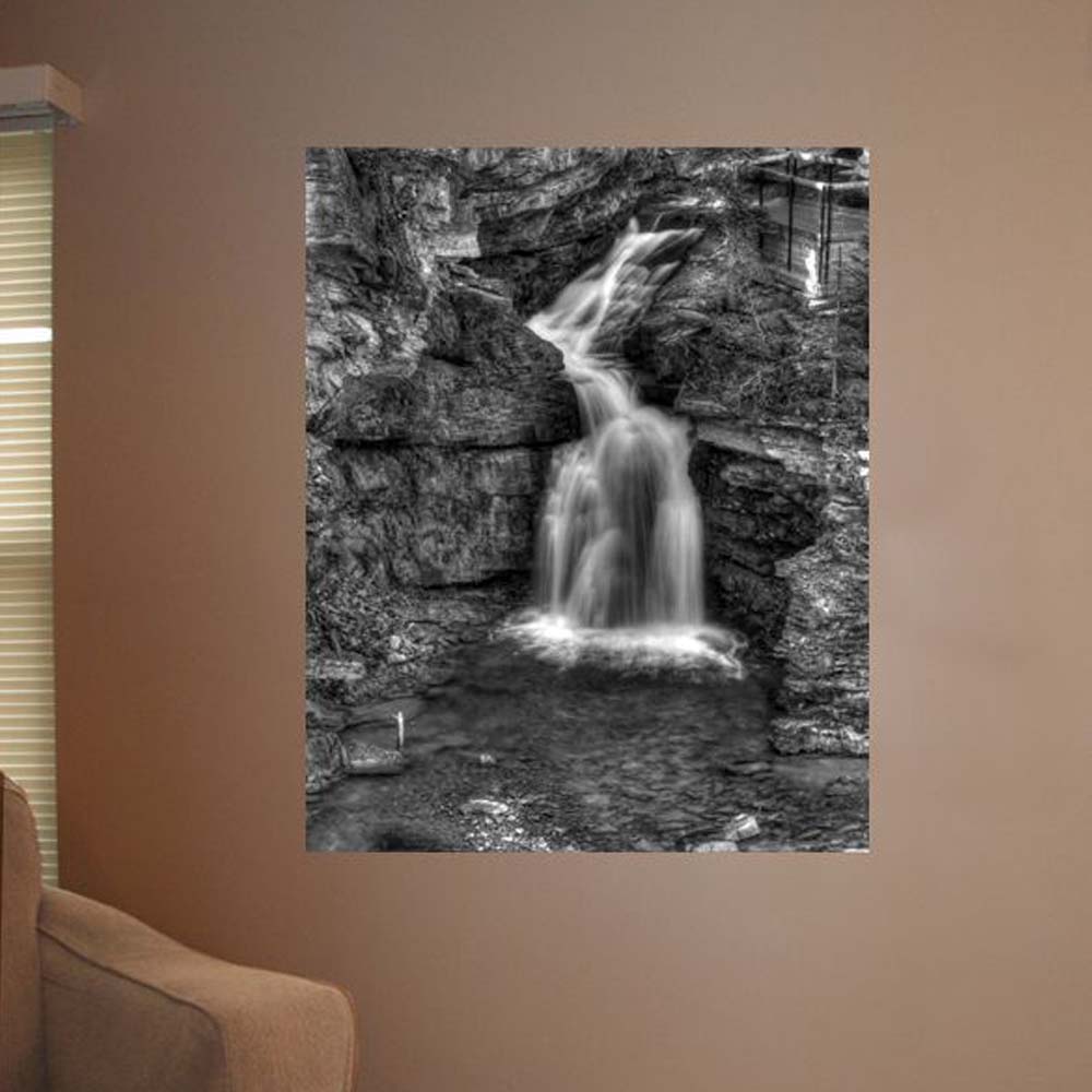 Painterly Waterfall B/W Poster Installed | Wallhogs