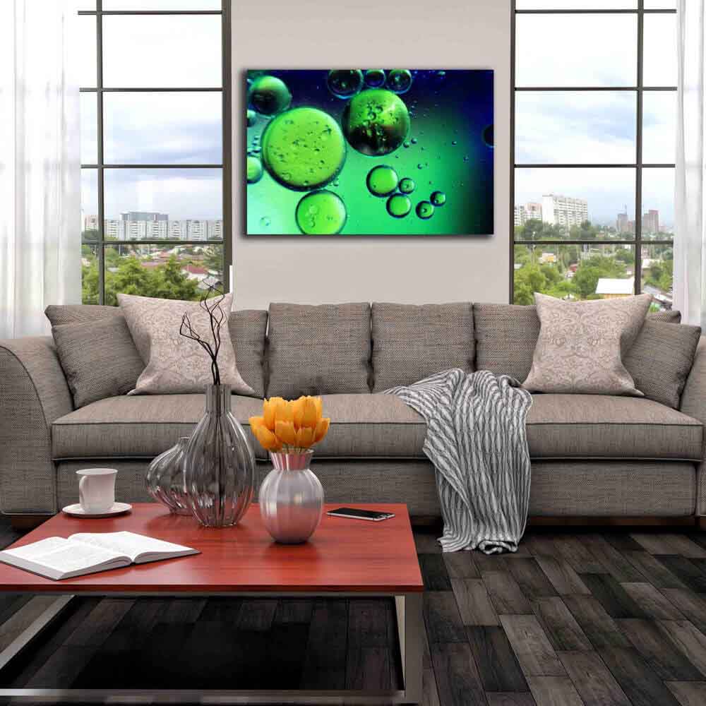 Green Oil & Water Canvas Print Installed | Wallhogs