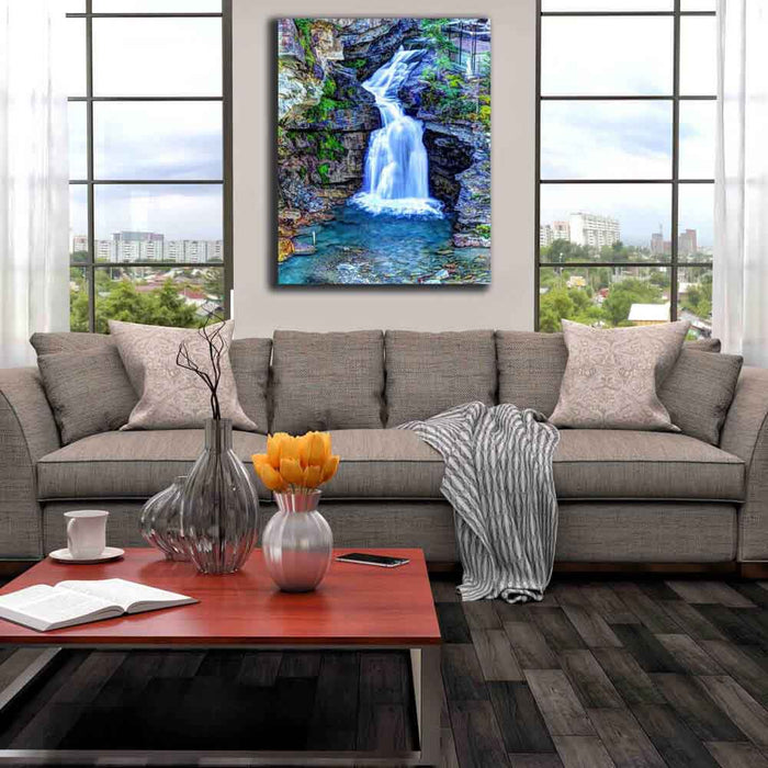 Painterly Waterfall Colored Canvas Installed | Wallhogs