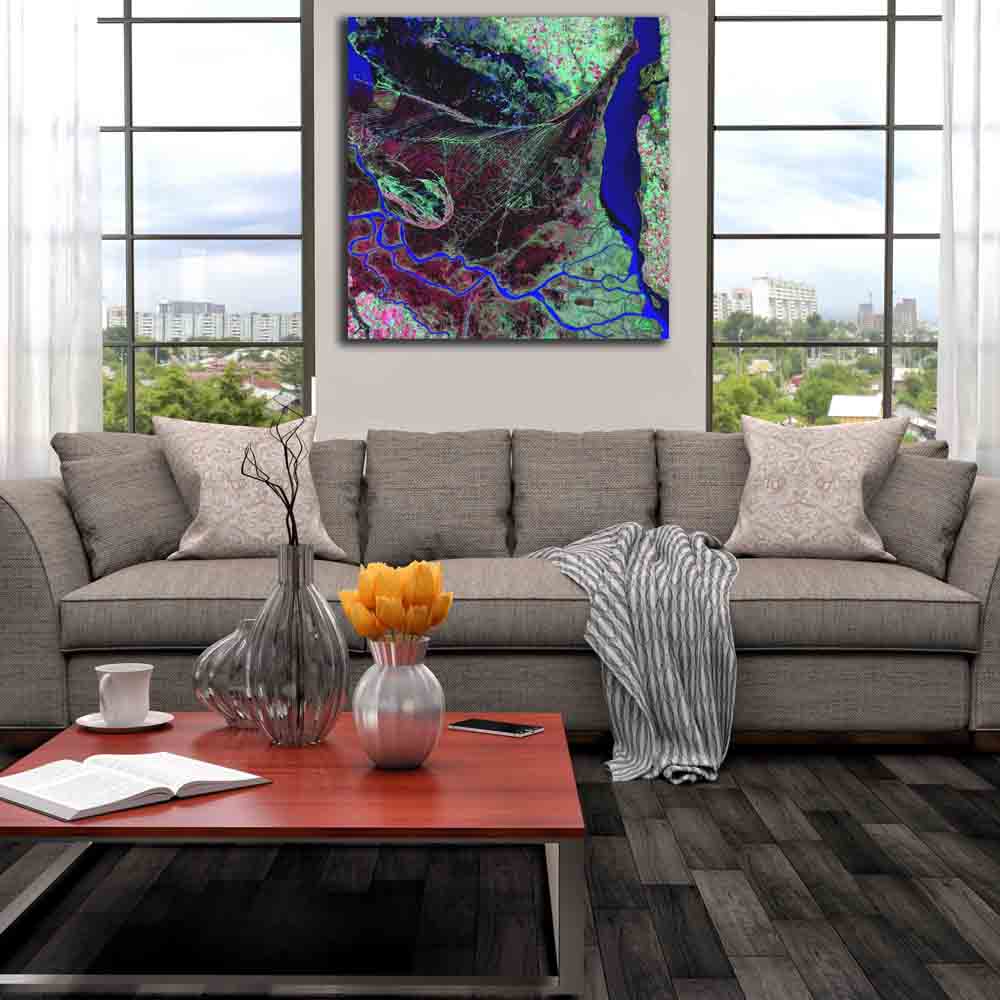 Parana River Delta Satellite Image Canvas Print Installed
