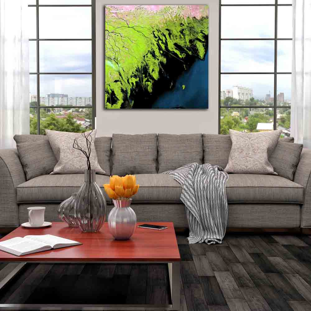 Volga Delta Satellite Image Canvas Print Installed | Wallhogs