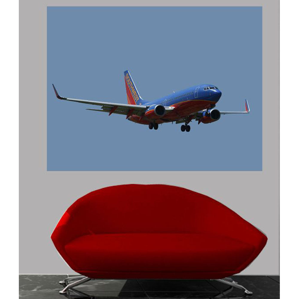 Southwest 737 On Approach in Blue Sky Wall Decal Installed