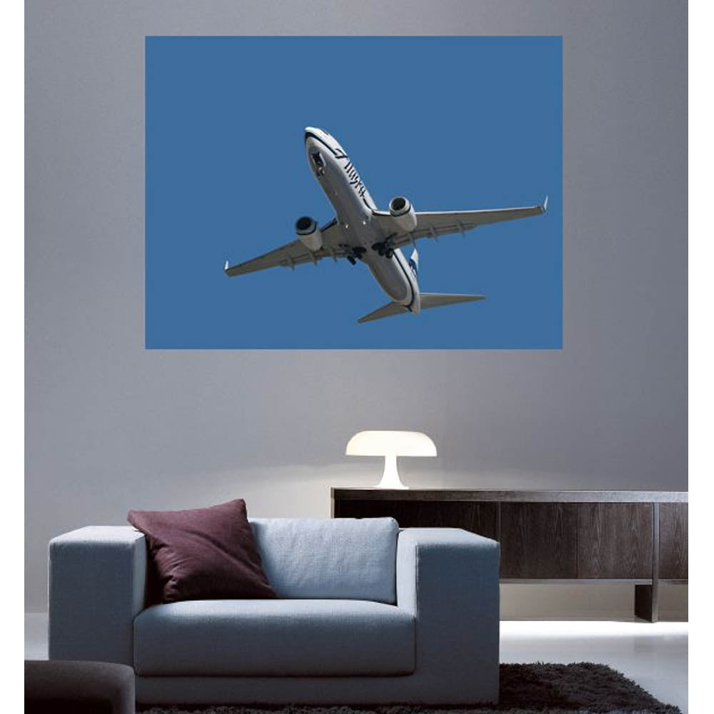 Alaska Air 737 Flyover in Blue Sky Gloss Poster Installed