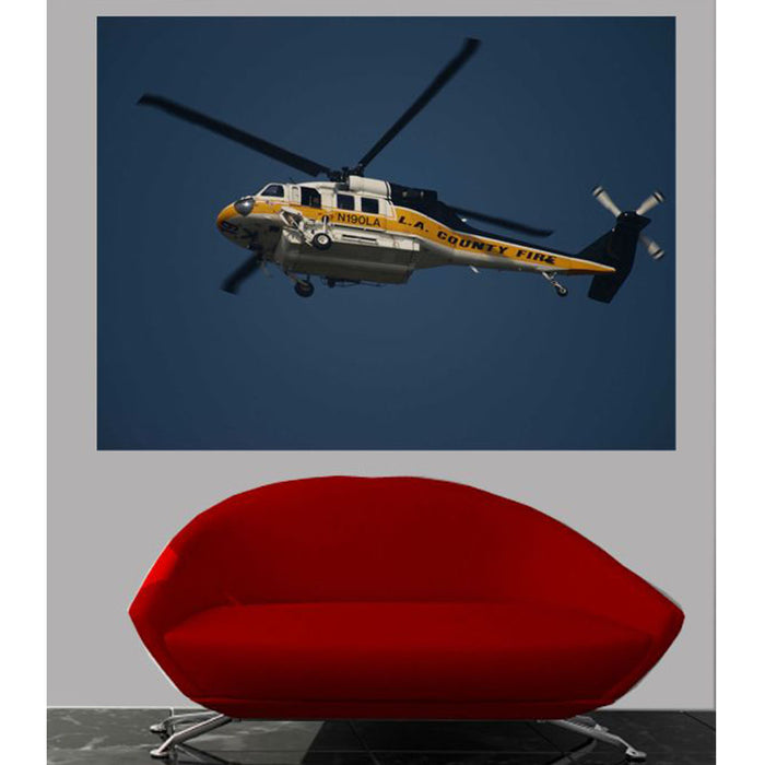 LACoFD Fire Copter in Blue Sky Gloss Poster Installed
