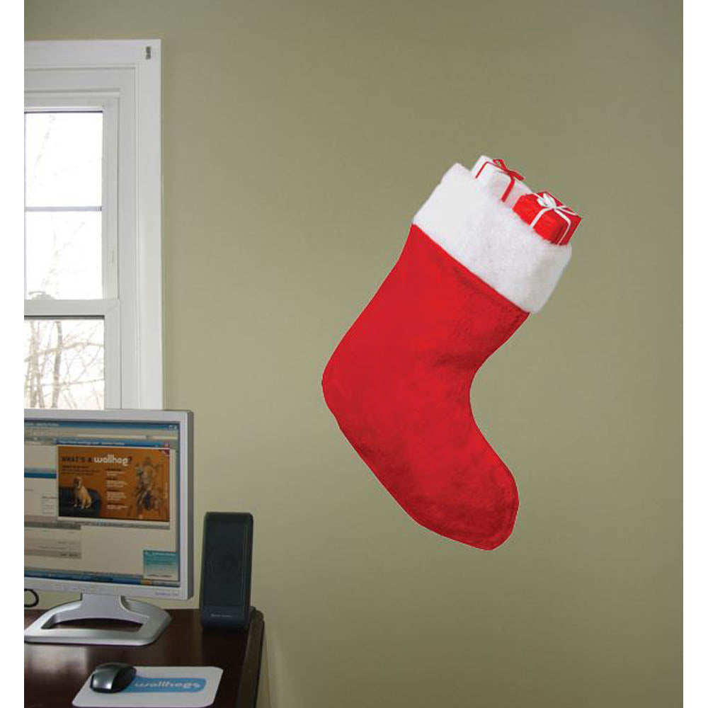 Stuffed Christmas Stocking Wall Decal Installed