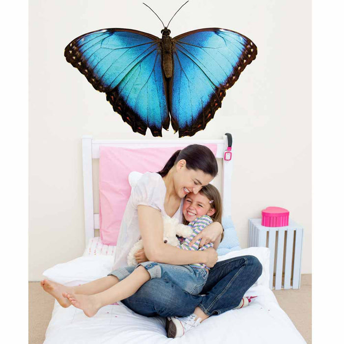 Electric Blue Butterfly Wall Decal Installed | Wallhogs