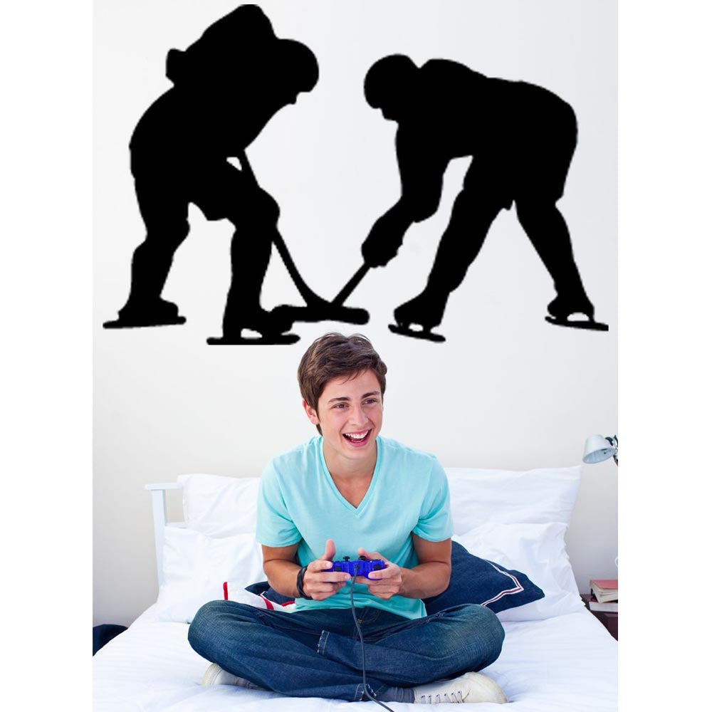 Hockey Players Silhouette Wall Decal Installed