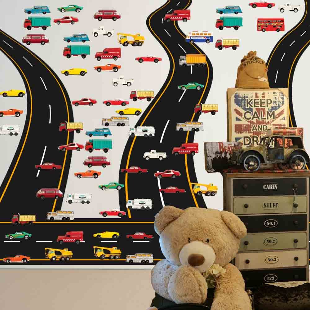 Matchbox Mania Wall Decals Installed in kids room