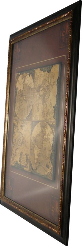Old World Map Corners Framed Art Side Angle View