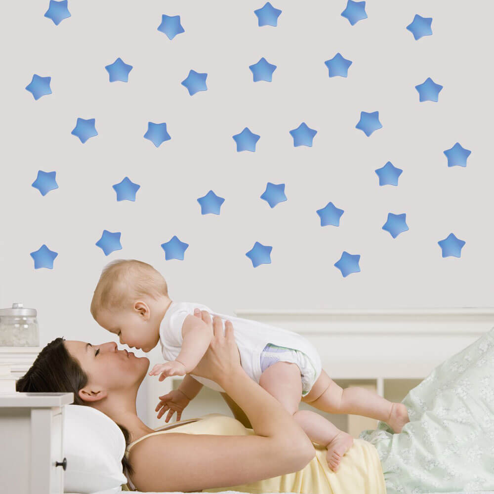 Blue Soft Star Wall Decals Installed | Wallhogs