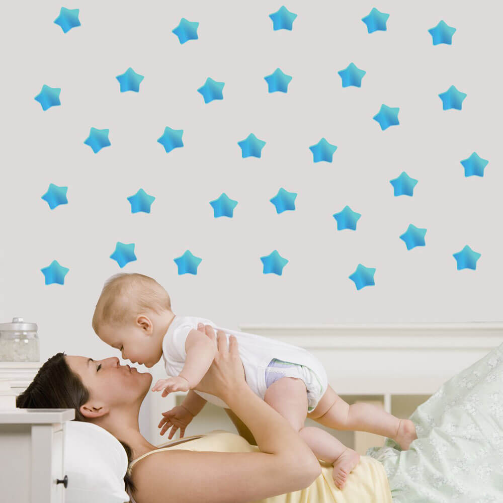 Sky Blue Soft Star Wall Decals Installed | Wallhogs