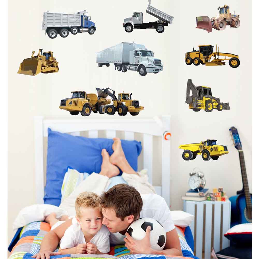 Construction Vehicles Multi-Pack Wall Decals Installed