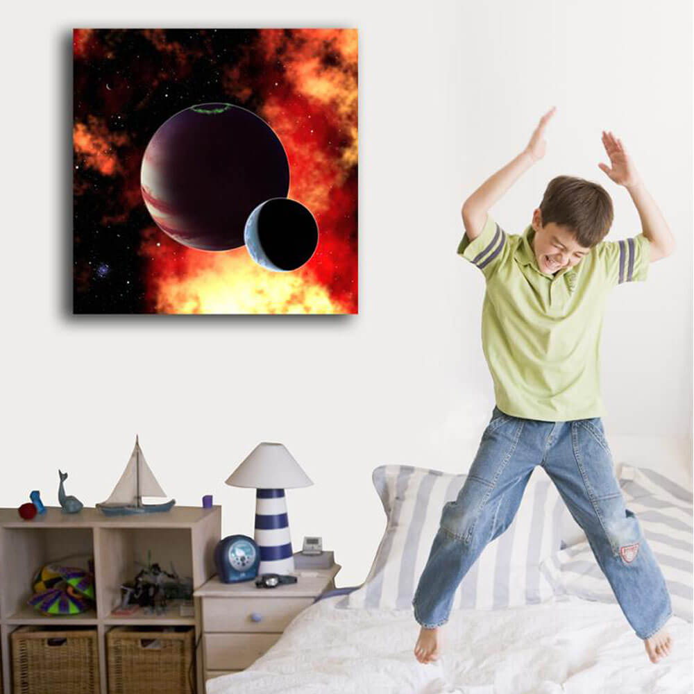 Fiery Birth Planet Canvas Print Installed | Wallhogs