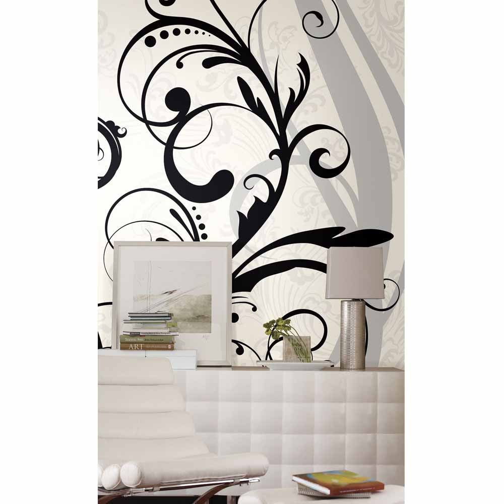 Elegant Scroll White Wall Mural Installed | Wallhogs