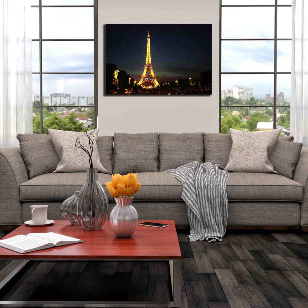 Paris France Eiffel at Night Canvas Print Installed | Wallhogs