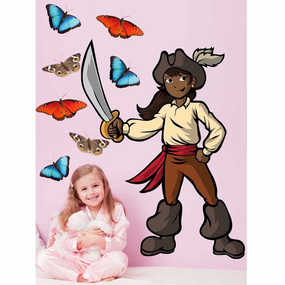 Pirate Girl Black Wall Decal Installed | Wallhogs