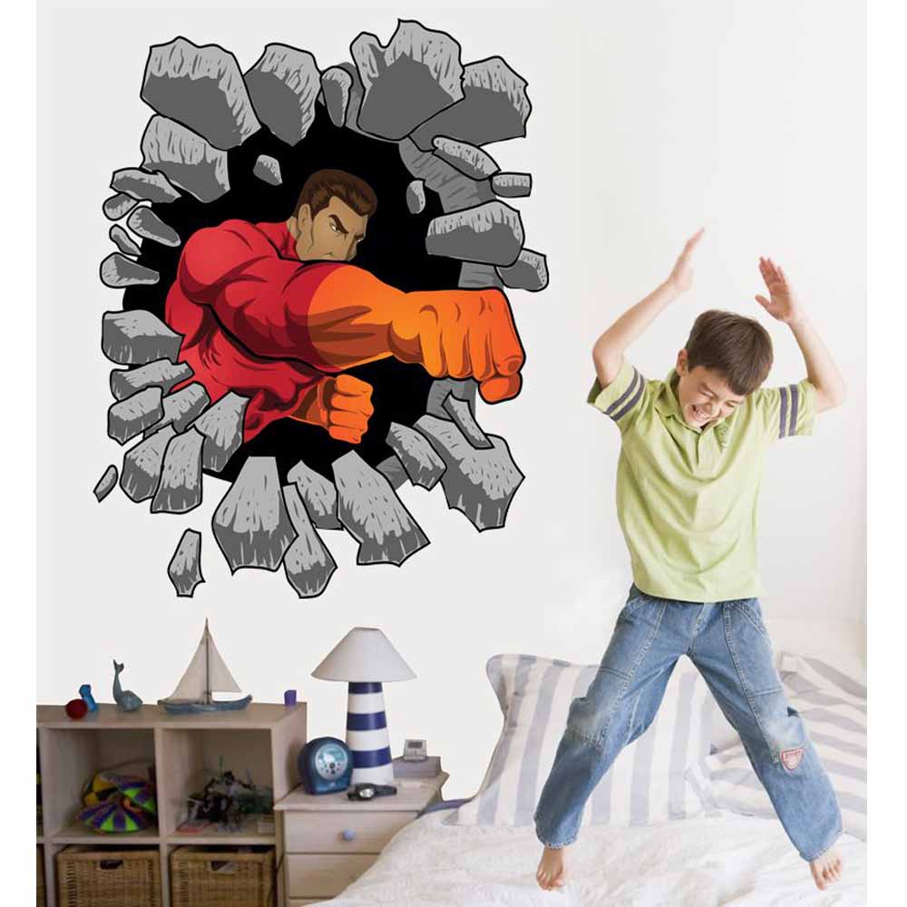 Hero Busting Out Wall Decal Installed | Wallhogs