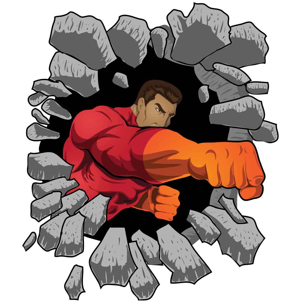 Hero Busting Out Wall Decal Printed | Wallhogs