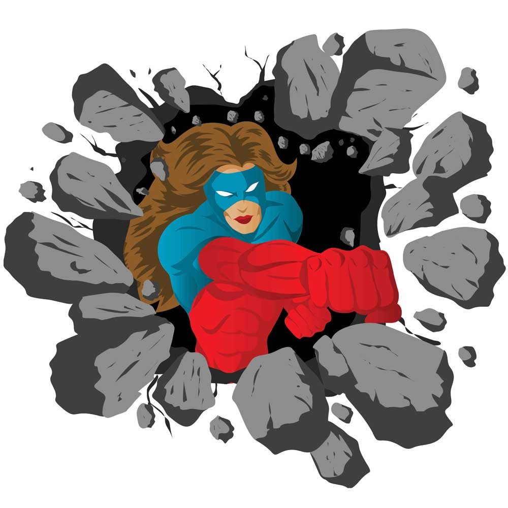 Female Hero Busting Out Wall Decal Printed | Wallhogs