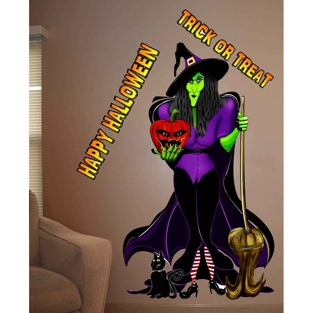 Standing Witch Wall Decal Installed | Wallhogs