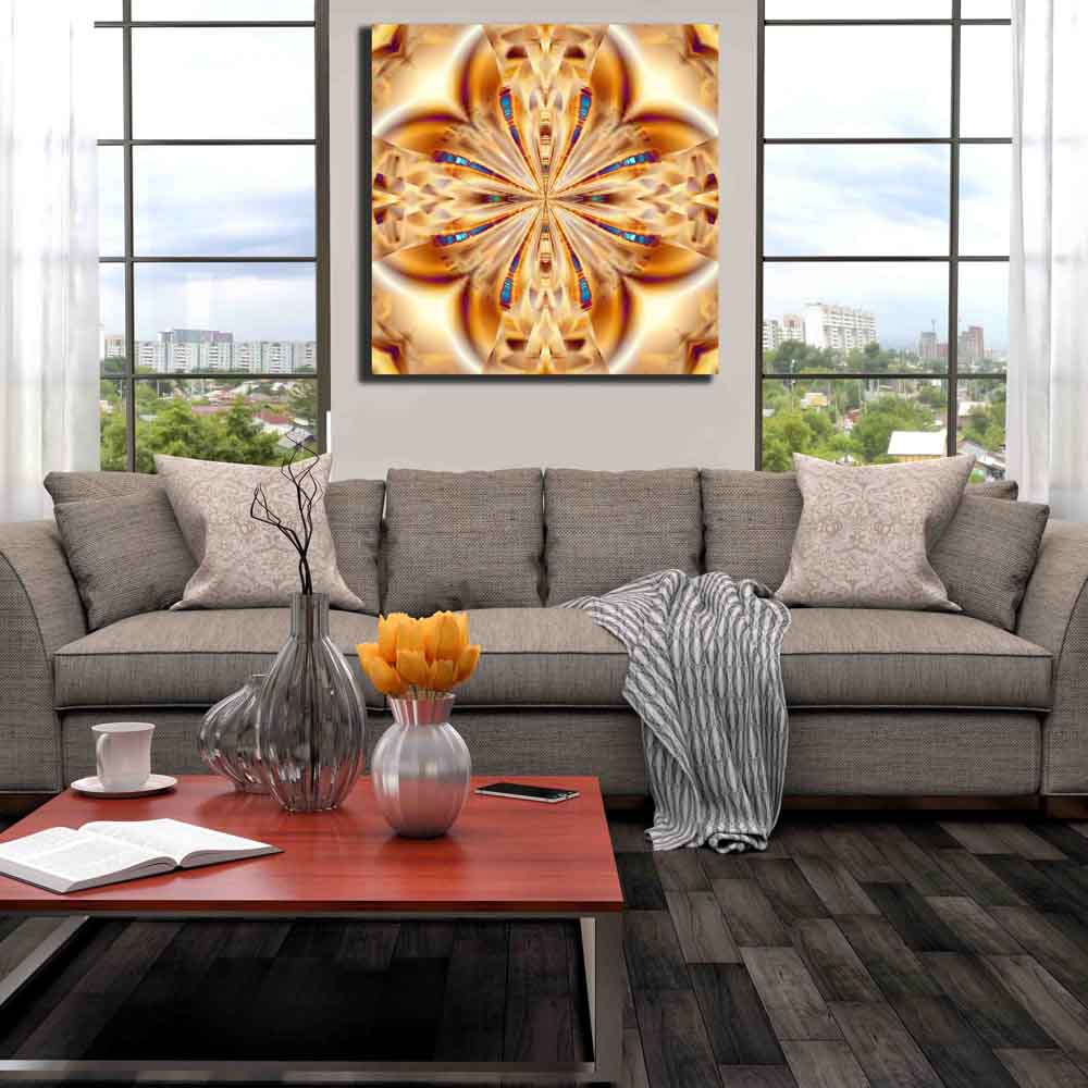 Gold Copper Rings Warped Layers Canvas Print Installed