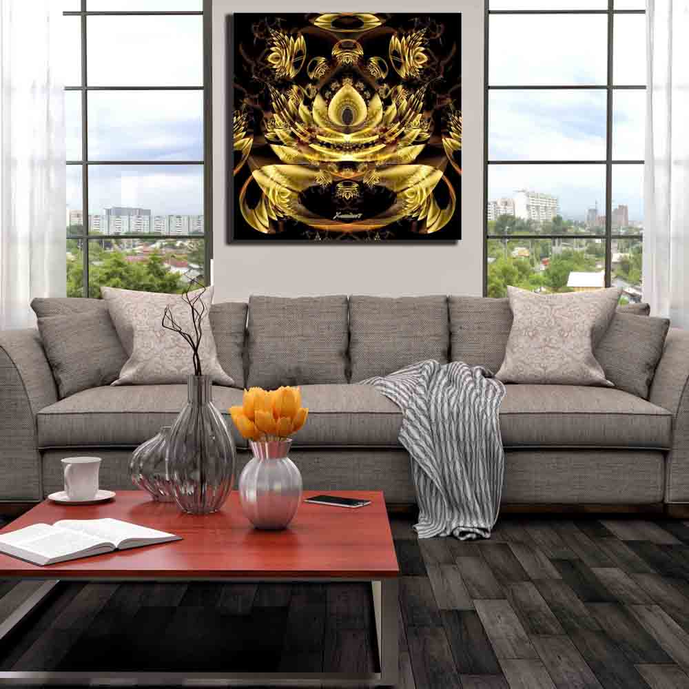 Golden Fractal Fantasy Canvas Print Installed | Wallhogs