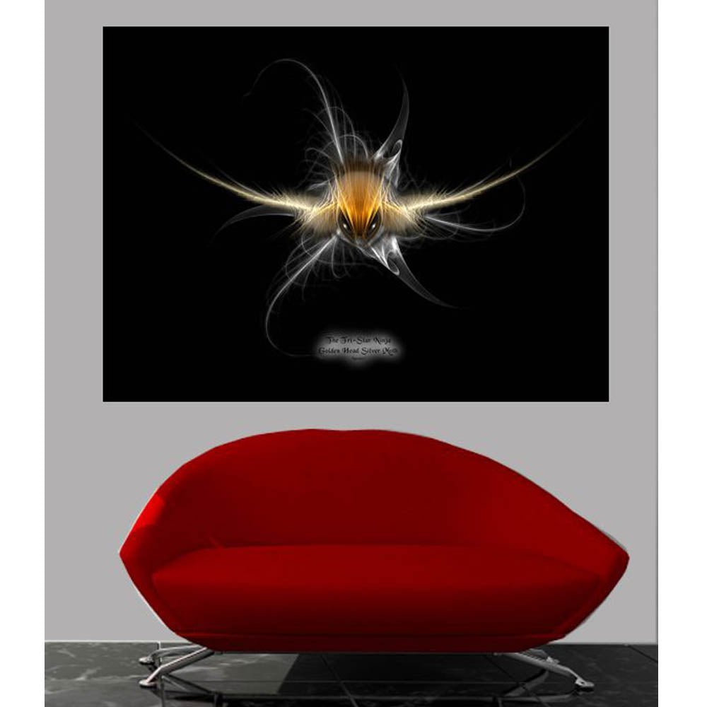 Tri-Star Ninja Golden Head Silver Moth Wall Decal Installed | Wallhogs