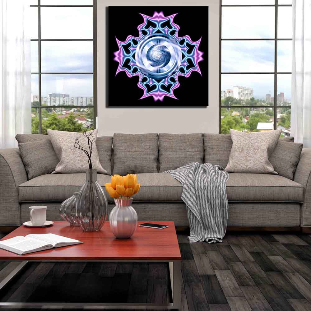 Warped Hearts Metallic Blue Pink Canvas Print Installed