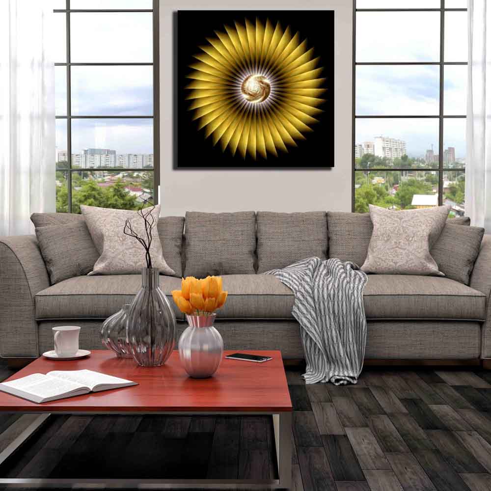 World Gold Fractal Art Canvas Print Installed | Wallhogs