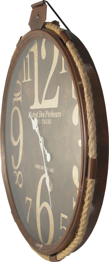 Brown Rope Wall Clock w/Rustic Ring Accent 21